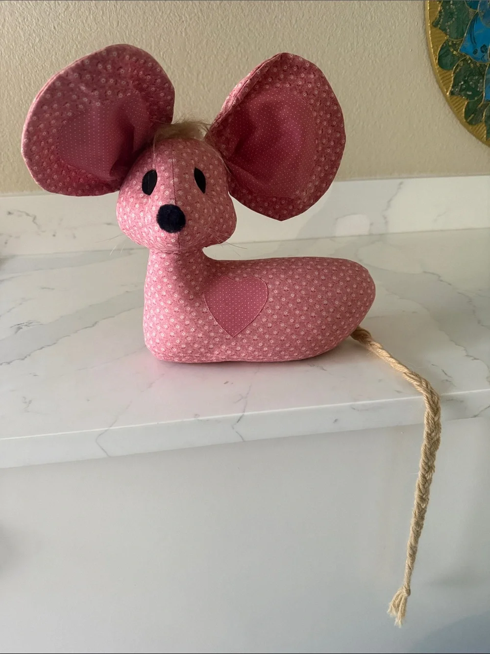 Vintage Calico Mouse Doorstop Handmade
